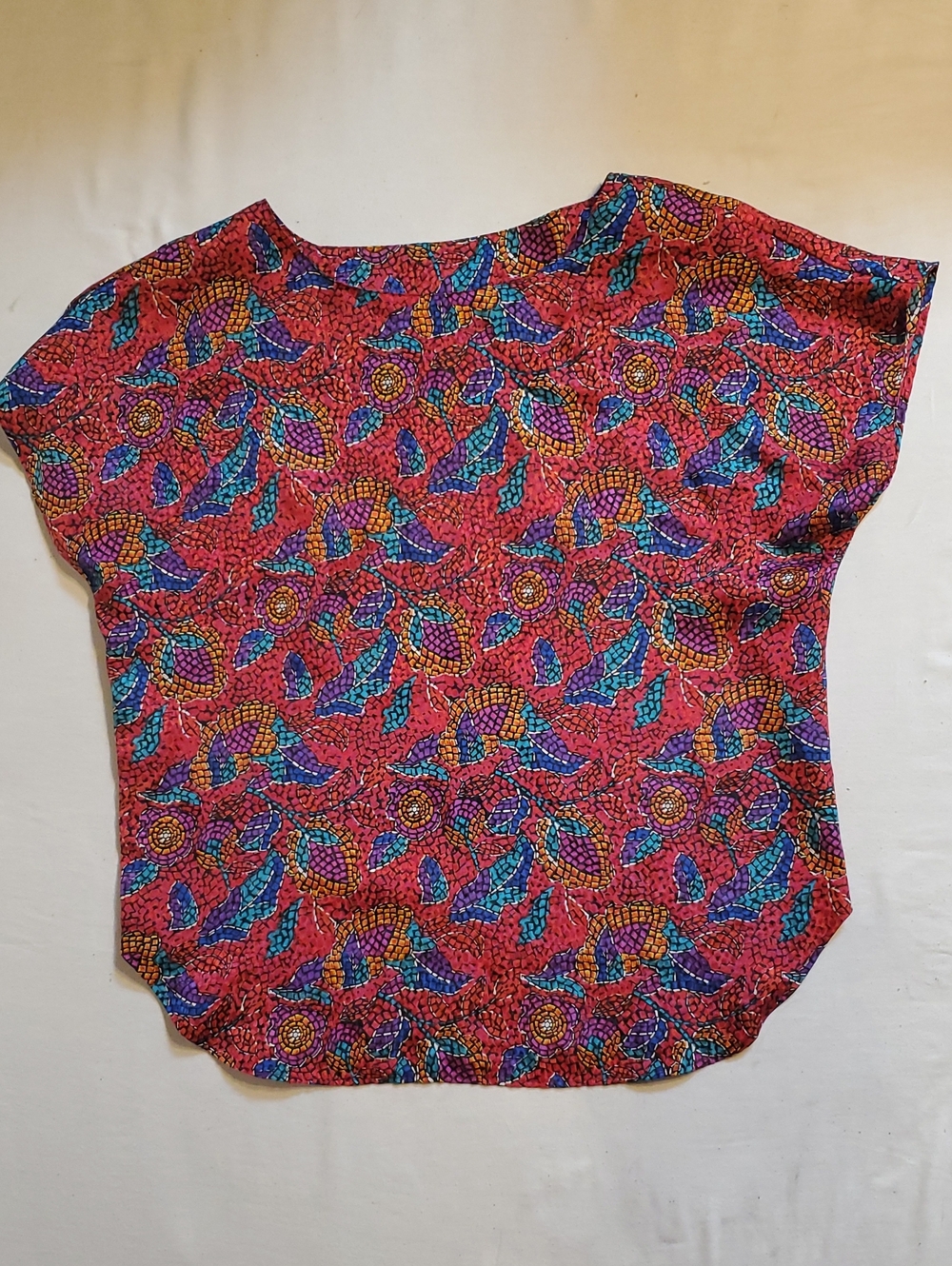 Vintage 80s Pink Stained Glass Print Blouse